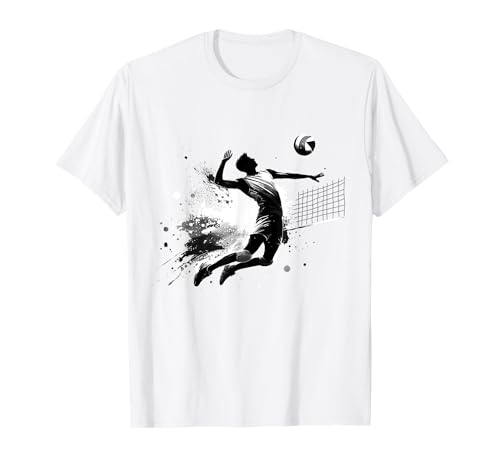 Volleyballspieler Schwarz und Weiß Herren Jungen Volley T-Shirt von Colorful Volleyball Designs