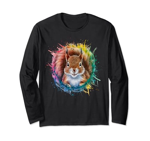 Eichhörnchen Herren Damen Bunt Aquarell Eichhörnchen Langarmshirt von Colorful Watercolor Animal Designs