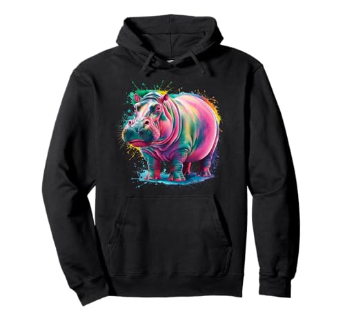 Nilpferd Herren Damen Bunt Aquarell Nilpferd Pullover Hoodie von Colorful Watercolor Animal Designs