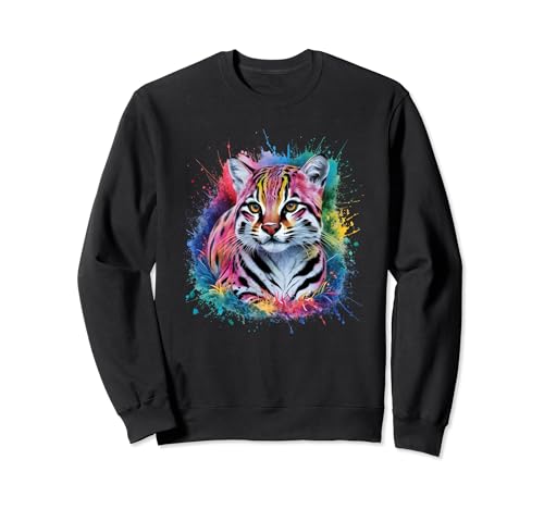 Ocelot Herren Damen Bunt Aquarell Ozelot Sweatshirt von Colorful Watercolor Animal Designs
