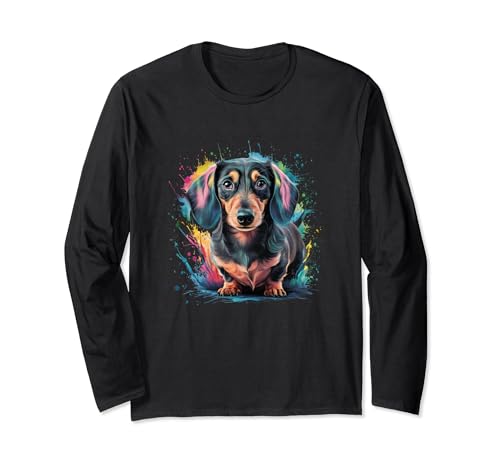Herren Damen Bunte Aquarell Dackel Langarmshirt von Colorful Watercolor Dachshund Dog