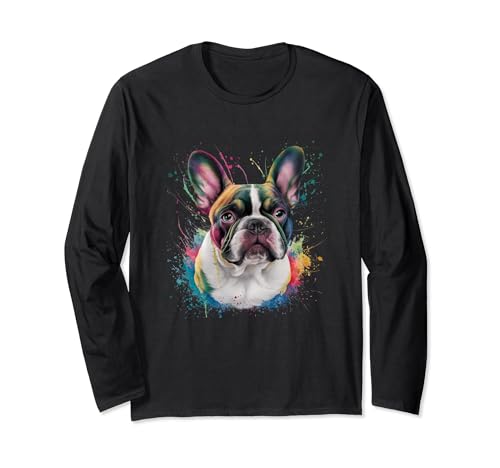 Herren Damen Bunte Aquarell Französische Bulldogge Langarmshirt von Colorful Watercolor French Bulldog Frenchie Dog