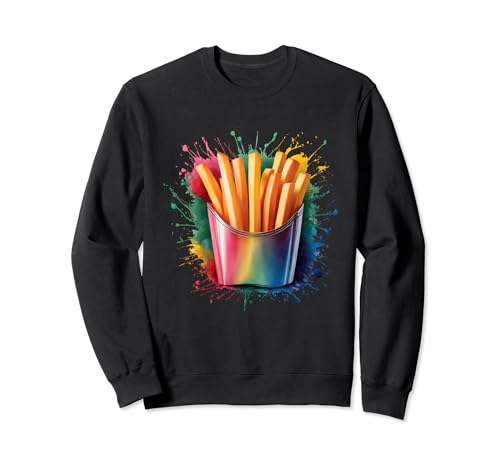 Pommes Frites Herren Damen Bunt Aquarell Pommes Frites Sweatshirt von Colorful Watercolor Men Women French Fries