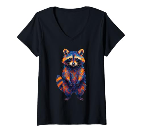 Damen Colorful Watercolor Raccoon Art T-Shirt mit V-Ausschnitt Damen Colorful Watercolor Raccoon Art T-Shirt mit V-Ausschnitt von Colorful Watercolor Raccoon Art Apparel
