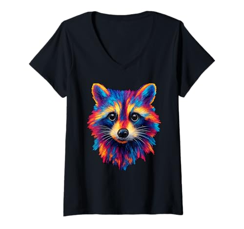 Damen Colorful Watercolor Raccoon Art T-Shirt mit V-Ausschnitt Damen Colorful Watercolor Raccoon Art T-Shirt mit V-Ausschnitt von Colorful Watercolor Raccoon Art Apparel