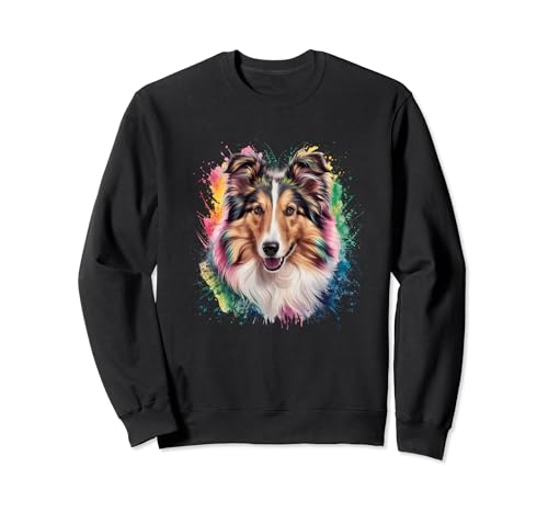 Herren Damen Bunt Aquarell Rough Collie Sweatshirt von Colorful Watercolor Rough Collie Dog Mom Dad