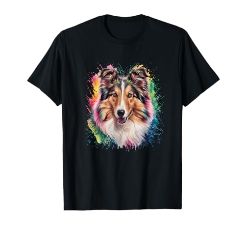 Herren Damen Bunt Aquarell Rough Collie T-Shirt von Colorful Watercolor Rough Collie Dog Mom Dad