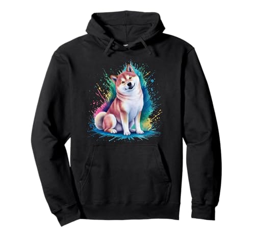 Herren Damen Bunt Aquarell Shiba Inu Pullover Hoodie von Colorful Watercolor Shiba Inu Dog