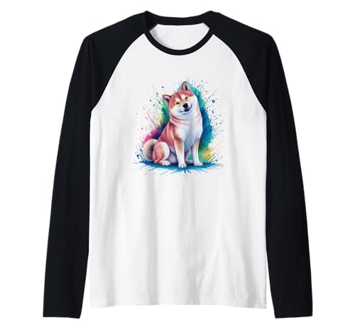 Herren Damen Bunt Aquarell Shiba Inu Raglan von Colorful Watercolor Shiba Inu Dog