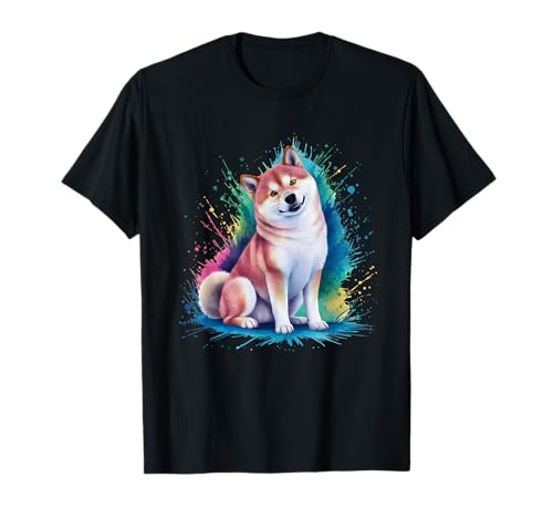 Herren Damen Bunt Aquarell Shiba Inu T-Shirt von Colorful Watercolor Shiba Inu Dog