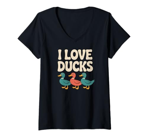 Damen Ich Liebe Enten, süßer Humor zur Vogelbeobachtung T-Shirt mit V-Ausschnitt Damen Ich Liebe Enten, süßer Humor zur Vogelbeobachtung T-Shirt mit V-Ausschnitt von Colorful Waterfowl Lovers Enthusiasts