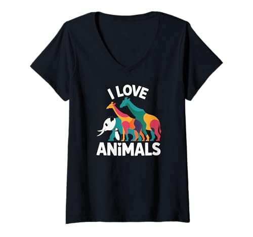 Damen I Love Animals Wildlife Enthusiasten, lustiges Design T-Shirt mit V-Ausschnitt Damen I Love Animals Wildlife Enthusiasten, lustiges Design T-Shirt mit V-Ausschnitt von Colorful Wildlife Appreciation Nature Enthusiasts