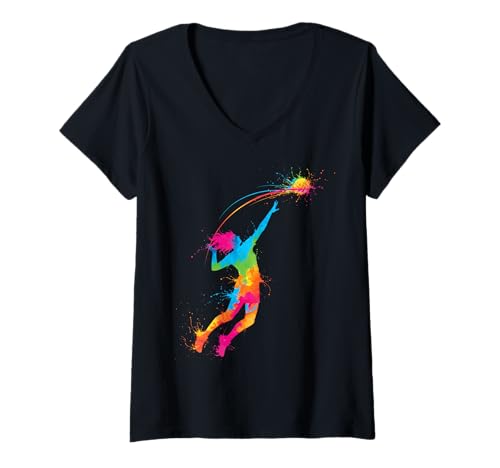 Damen Volleyball-Spieler – buntes Sport-Design Splash Art T-Shirt mit V-Ausschnitt Damen Volleyball-Spieler – buntes Sport-Design Splash Art T-Shirt mit V-Ausschnitt von Colorful volleyball player splash art