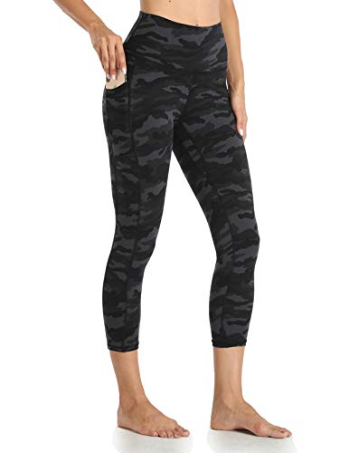 Colorfulkoala Capri-Leggings für Damen, hohe Taille, mit Taschen, 53,3 cm Schrittlänge, Workout, Yogahose, Deep Grey Camouflage, X-Groß von Colorfulkoala