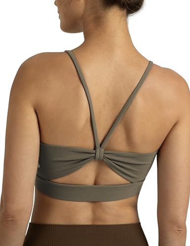 Colorfulkoala Dreamlux Schleife Strappy Sport BH Damen Low Impact mit Entfernbaren Polstern, Major Braun, XL von Colorfulkoala