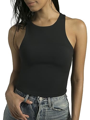 Colorfulkoala Damen Sommer Tank Tops Body Contour Ärmellos Crop Doppelt Gefüttert Yoga Shirts, Schwarz, M von Colorfulkoala