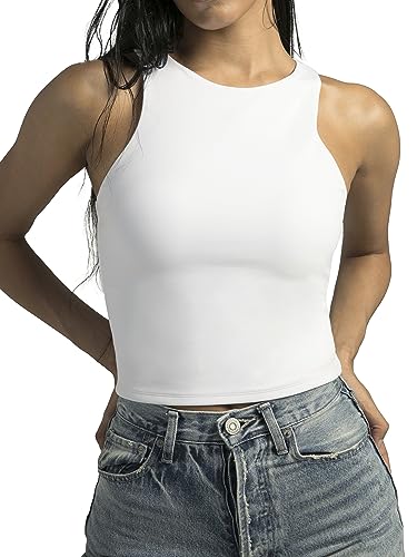 Colorfulkoala Frauen Sommer Tank Tops Körper Kontur ärmellose Crop Doppel gefüttert Yoga Shirts (M, Weiss) von Colorfulkoala