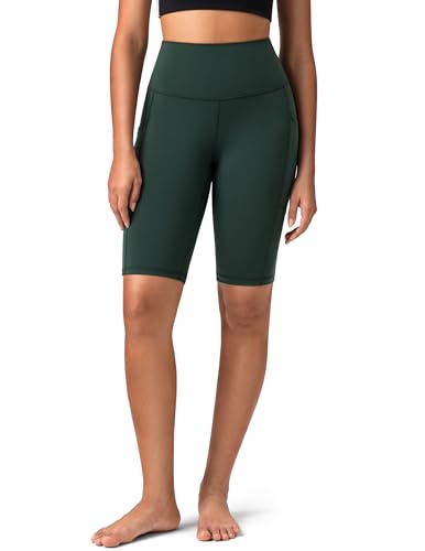 Colorfulkoala Sport Shorts Damen 8'' mit Taschen High Waist Kurze Leggings Laufhose Radlerhose Sporthose, Wald Grün, L von Colorfulkoala