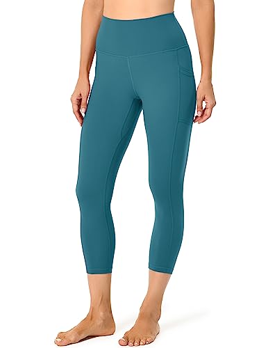Colorfulkoala Capri Leggings Damen 3/4 mit Taschen Blickdicht Scrunch Bauchweg Yogahose Sportleggins, Grünblau, S, 36 38 von Colorfulkoala