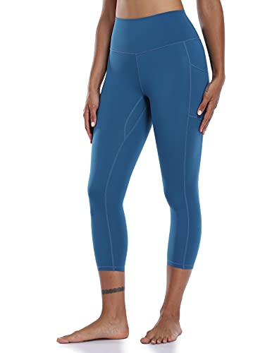 Colorfulkoala Capri Leggings Damen 3/4 mit Taschen Blickdicht Scrunch Bauchweg Yogahose Sportleggins, Klassisches Blau, L, 44 von Colorfulkoala