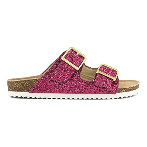 COLORS OF CALIFORNIA Bio-Glitzer-Sandalen mit verstellbaren Bändern, Wildleder-Einlegesohle und Kork-Fussbed, fuchsia, 38 EU von Colors of California