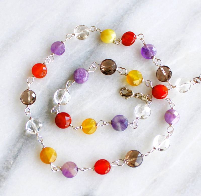 Multi-stein-Halskette, Amethyst, Karneol, Jade Und Quarz-Halskette, Mehrfarbige Kleine Halskette Multi-stein-Halskette, Amethyst, Karneol, Jade Und Quarz-Halskette, Mehrfarbige Kleine Halskette von ColorsDream