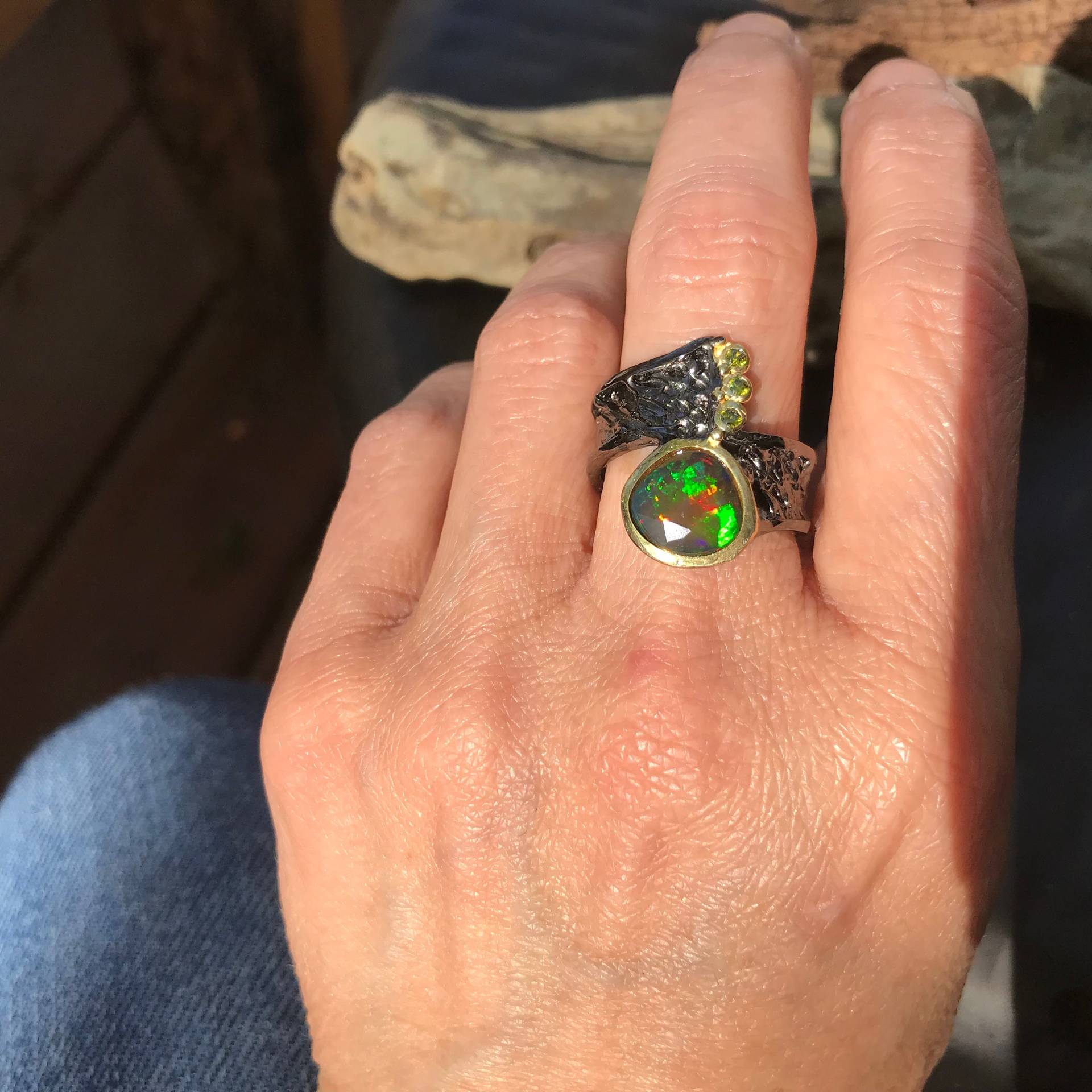 sterling Silber Natürliches Opal Band Peridot Etnika Ring 8 von ColorsOfEtnika