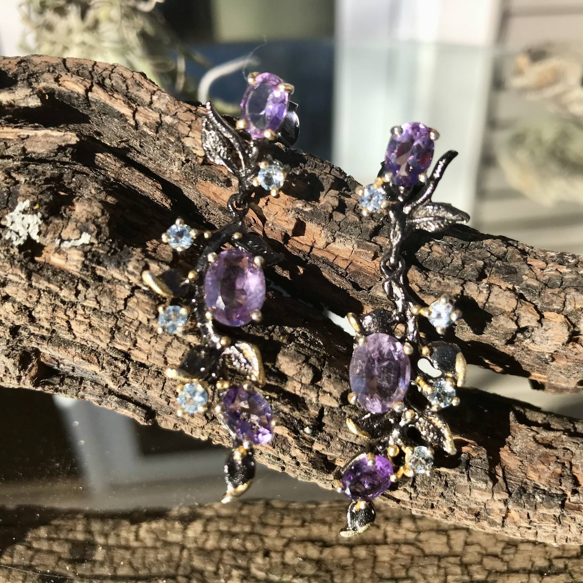 sterling Silber Regenbogen Natürliche Opal Topas Amethyst Lange Ohrringe von ColorsOfEtnika