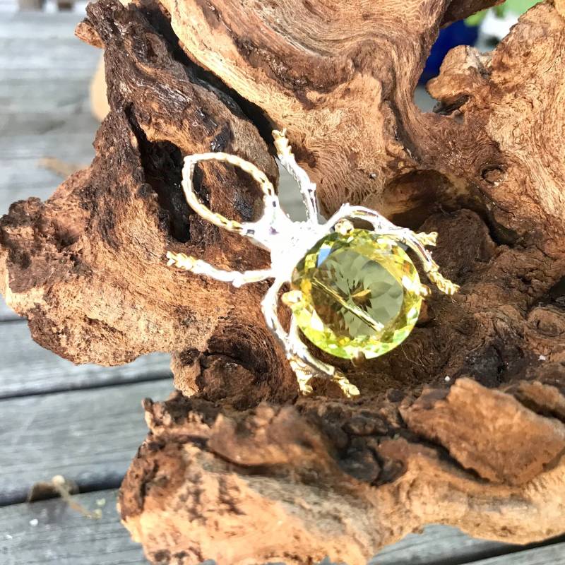 sterling Silber Zitronenquarz Handgemachte Anstecknadel Käfer Brosche von ColorsOfEtnika