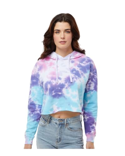 Colortone Batik Cropped Hoodie Damen | Batik Bauchfrei Pullover in verschiedenen Mustern | Crop Hoodie aus Bauwolle mit Kängurutasche | Handgefärbtes Batik Design Erwachsene Frauen | Cotton Candy, S von Colortone
