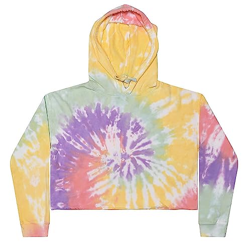 Colortone Batik Cropped Hoodie Damen | Bauchfrei Pullover in Verschiedenen Mustern | Crop Hoodie aus Bauwolle Mit Kängurutasche | Handgefärbtes Design Erwachsene Frauen | Zen Rainbow, L von Colortone