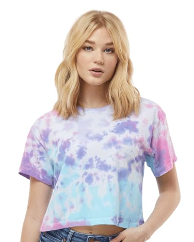 Colortone Damen Batik Crop T-Shirt | Batik Shirt XS - XL in verschiedenen Mustern | Hippie Shirt Damen Crop Top aus Baumwolle | Handgefärbtes Batik Design | Cotton Candy, M von Colortone
