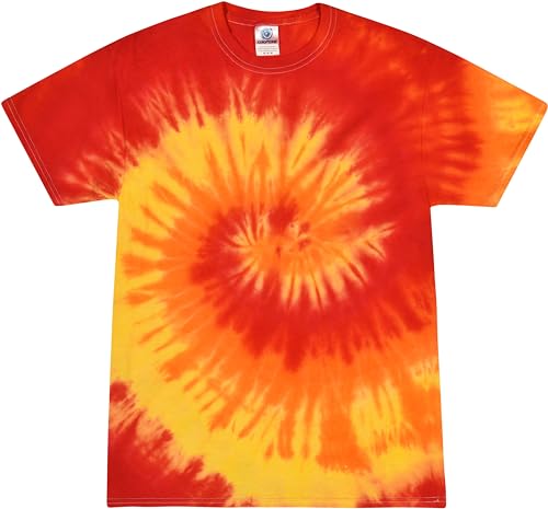 Colortone Unisex Batik Kinder T-Shirt 'Swirl' | Batik Shirt 92-158 mit verschiedenen Mustern | Flower Power Kleidung Jungs Mädchen aus Baumwolle | Handgefärbtes Batik Design | Blaze, S (122-128) von Colortone