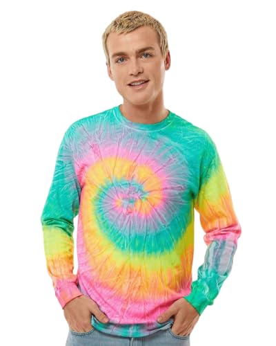 Colortone Unisex Batik Langarm Shirt 'Swirl' | Verschiedene Muster | Flower Power Kleidung für Damen und Herren aus Baumwolle | Handgefärbtes Design | Minty Rainbow, XL von Colortone