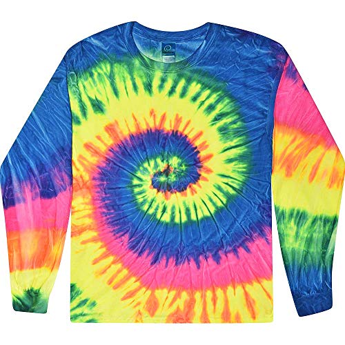 Colortone Unisex Batik Langarm Shirt 'Swirl' | Batik Shirt mit verschiedenen Mustern | Flower Power Kleidung Damen Herren aus Baumwolle | Handgefärbtes Batik Design | Neon Rainbow, 3XL Colortone Unisex Batik Langarm Shirt 'Swirl' | Batik Shirt mit verschiedenen Mustern | Flower Power Kleidung Damen Herren aus Baumwolle | Handgefärbtes Batik Design | Neon Rainbow, 3XL von Colortone