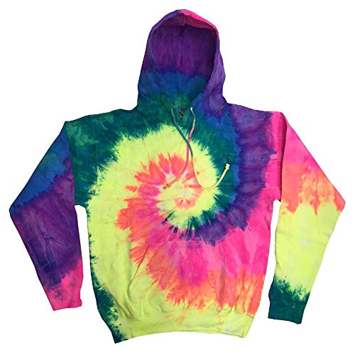 Colortone Unisex Batik Pullover 'Rainbow' | Hoodie Batik S - 3XL mit verschiedenen Mustern | Flower Power Kleidung Damen Herren aus Baumwolle | Handgefärbtes Batik Design | Neon Rainbow, L von Colortone