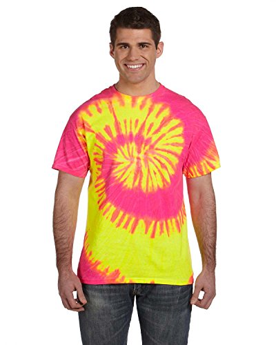 Colortone Unisex Batik T-Shirt 'Swirl' | Batik Shirt S - 5XL mit verschiedenen Mustern | Flower Power Kleidung Damen Herren aus Baumwolle | Handgefärbtes Batik Design | Fluorescent Swirl, 5XL von Colortone