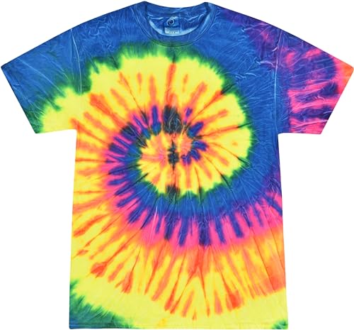 Colortone Unisex Batik T-Shirt 'Swirl' | Batik Shirt S - 5XL mit verschiedenen Mustern | Flower Power Kleidung Damen Herren aus Baumwolle | Handgefärbtes Batik Design | Neon Rainbow, 4XL von Colortone