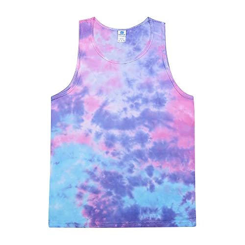 Colortone Unisex Batik Tanktop | Batik Unterhemd Herren Damen S - 3XL mit einzigartigem Muster | Hippie Tank Top aus Baumwolle | Handgefärbtes Batik Design | Cotton Candy, S von Colortone