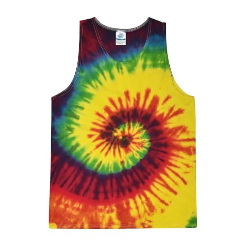 Colortone Unisex Batik Tanktop | Batik Unterhemd Herren Damen S - 3XL mit einzigartigem Muster | Hippie Tank Top aus Baumwolle | Handgefärbtes Batik Design | Rainbow, XL von Colortone
