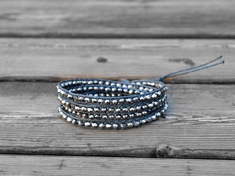 4 Wickelarmband Grau Kristall Perlen Bettelarmband 4mm Armband von Colorwin