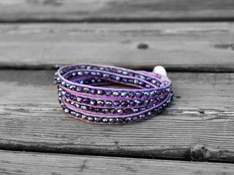 4 Wrap Lila Armband Kristall Perlen Wickelarmband Bettelarmband 4mm von Colorwin