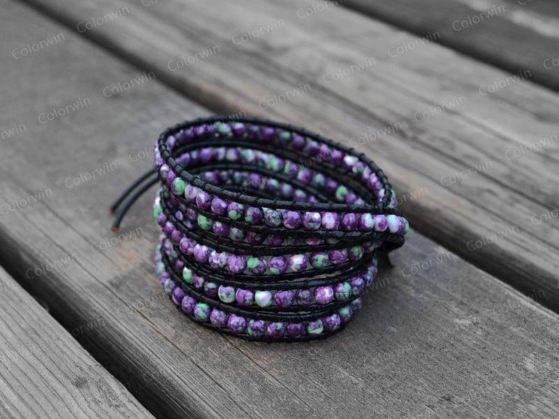 Arktis Lederarmband Kaisersteinarmband Wickelarmband Perlenarmband Mit Schwarzer Lederkordel von Colorwin