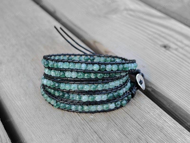 Lederarmband Mediterran Grün Wickelarmband Jade Perlen Leder 4mm Armband Hochzeit Schmuck Perfektes Geschenk von Colorwin