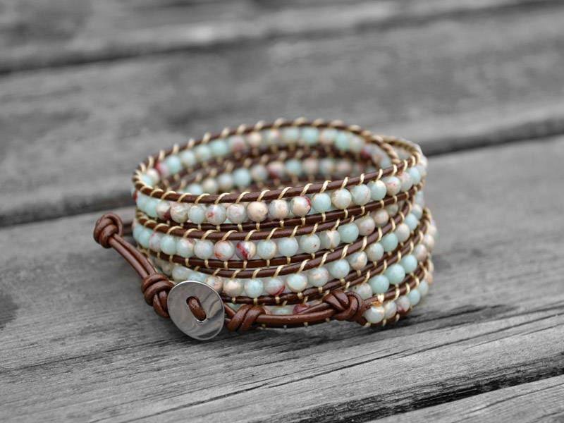 Lederarmband Perlen Wickelarmband Leder 4 Mm Armband Brautjungfer Weihnachtsarmband von Colorwin