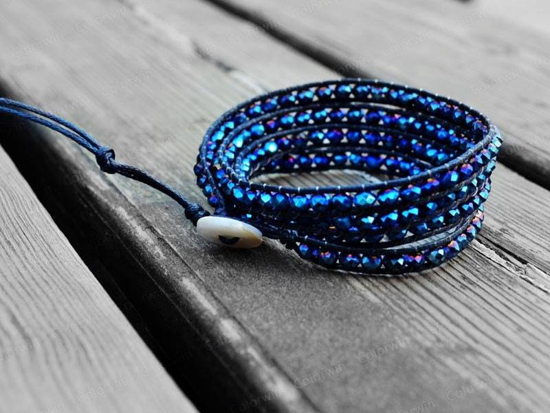 Wickelarmband Royal Blau Kristall Armband Manschette 4mm Perlen Freundin Geschenk von Colorwin