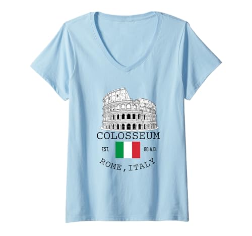 Damen Kolosseum Rom Italien Flagge Souvenir Flavian Amphitheater T-Shirt mit V-Ausschnitt von Colosseum Rome Italy Merch