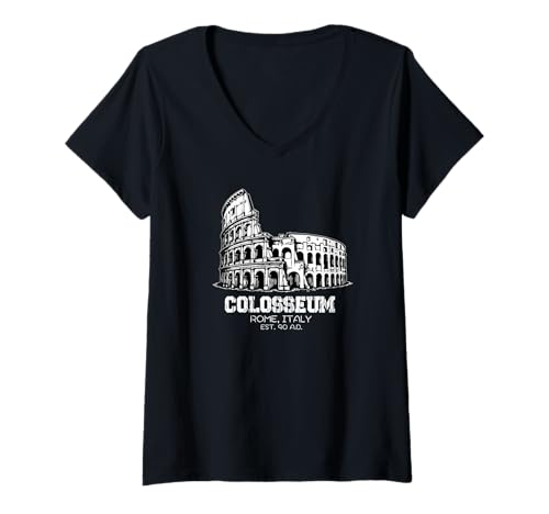 Damen Kolosseum Rom Italien Souvenir Flavian Amphitheatre Skyline T-Shirt mit V-Ausschnitt Damen Kolosseum Rom Italien Souvenir Flavian Amphitheatre Skyline T-Shirt mit V-Ausschnitt von Colosseum Rome Italy Merch