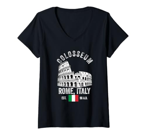 Damen Kolosseum Rom Italien Souvenir mit Italienischer Flagge Männer Frauen T-Shirt mit V-Ausschnitt Damen Kolosseum Rom Italien Souvenir mit Italienischer Flagge Männer Frauen T-Shirt mit V-Ausschnitt von Colosseum Rome Italy Merch
