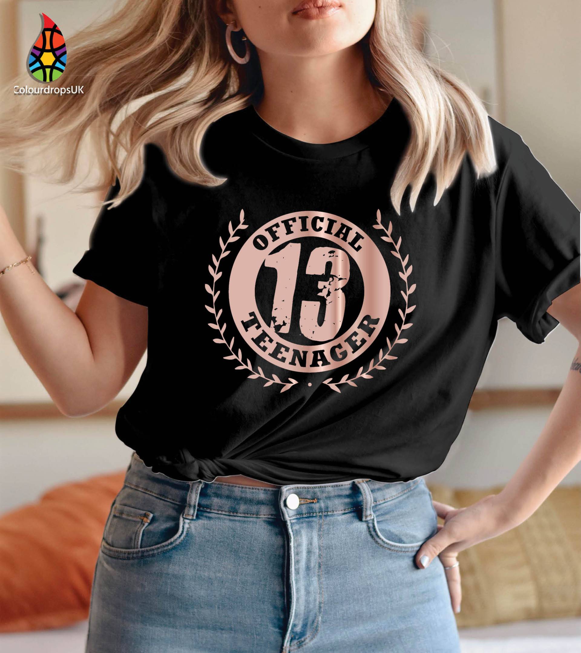 T-Shirt | 512 Golddruck Offizielles Teenager 13. Geburtstag T-Shirt, Geschenk Für Jungen Mädchen Geburtstagsgeschenk Endlich Offiziell Dreizehn von ColourDropsUK